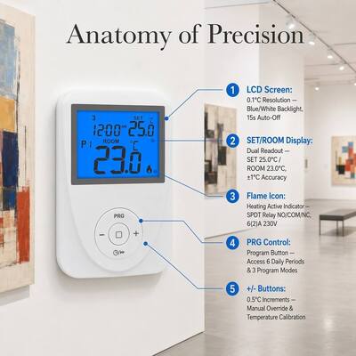 Switchable Current 6 A 2 A Inductive Load Room Heating 7 Day Thermostat Temperature Controller Raised Flooring Panel 130 X 86 X 28 Mm Without Holder Durable Modular Floor System