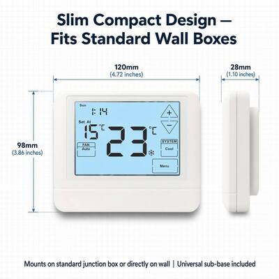 Digital HVAC Programmable Thermostat Electronic Room 24V LCD Battery Thermostat Offering Backlight Color White Blue Green and Temperature Control Ranges 44°F to 90°F 7°C to 32°C for Climate Solutions
