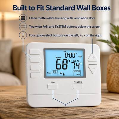 Riseem Air Conditioner Smart WIFI Digital Programmable Alexa Home Thermostat HVAC STN705W 24V White ABS