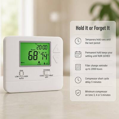 Compressor Delay Protection 5 Minutes 1 Heat 1 Cool Wireless PTAC Programmable 915MHZ Thermostat for Hotel Room