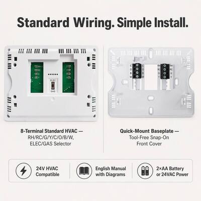 24V Single Stage 1 Heat 1 Cool Non-programmable Heating and Cooling Simple Thermostat for Air Conditioning