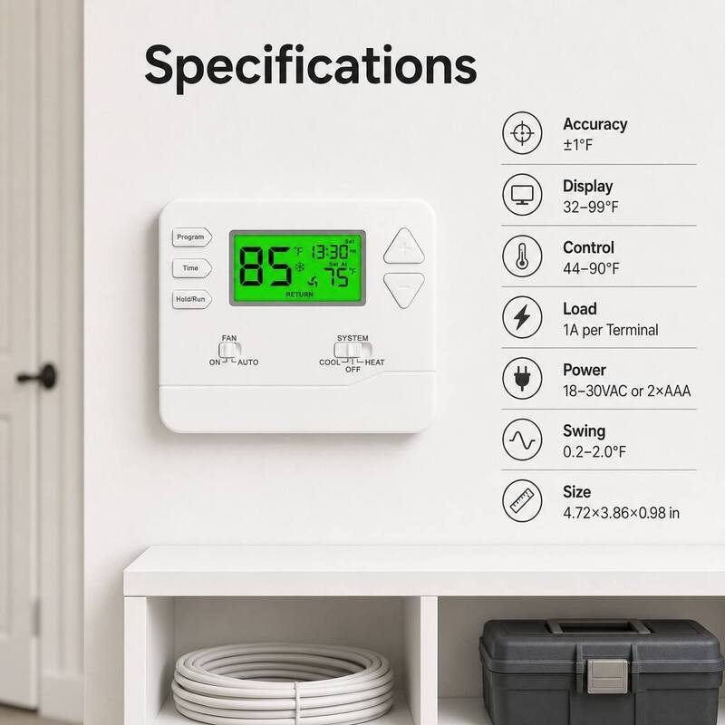 Riseem Wall or Junction Box Mounting Programmable Room Air Conditioning Thermostat with Energy-Saving Feature