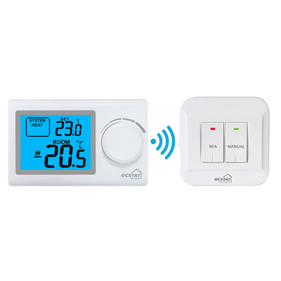 Riseem pin cung cấp điều khiển nhiệt độ không lập trình RF sưởi ấm không dây phòng nhiệt điều chỉnh