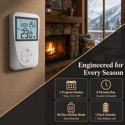230V Sưởi ấm và làm mát 7 ngày Thermostat có thể lập trình Lắp ráp Hệ thống sưởi ấm sàn tương thích Cơ chế điều khiển nhiệt độ cho động cơ