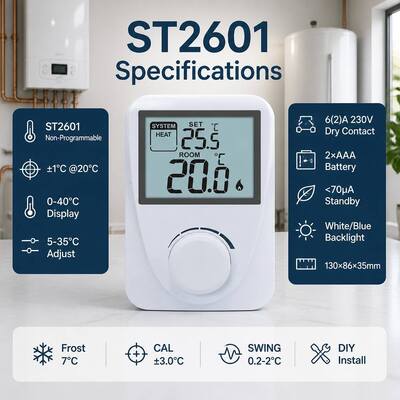 Hiển thị Phạm vi nhiệt độ từ 3°C đến 37°C Máy điều nhiệt phòng kỹ thuật số Máy điều nhiệt phòng kỹ thuật số Máy điều khiển nhiệt độ
