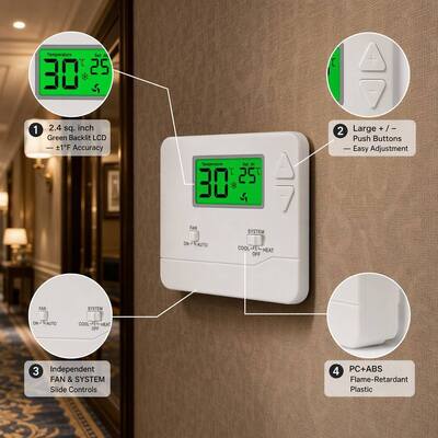 Bộ điều khiển nhiệt độ có dây Miuputake Advanced với Điều khiển Thủ công/Tự động Phạm vi nhiệt độ 5-35C