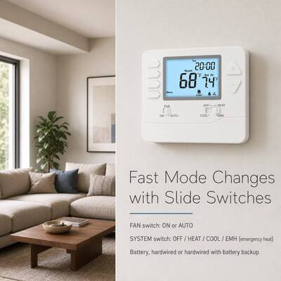 Riseem Tuần có thể lập trình chính xác 0,5 ° C Hệ thống HVAC Máy bơm nhiệt Thermostat 24V
