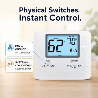 Bộ điều nhiệt có dây 24v màu trắng không lập trình 1 nhiệt 1 mát không lập trình cho khách sạn nhà ở cho hoạt động HVAC kiểm soát nhiệt độ trong các tòa nhà thương mại