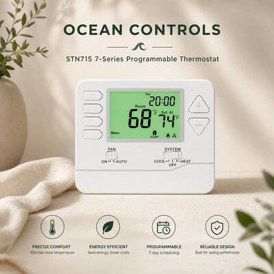 Bộ điều nhiệt lập trình 7 ngày hoạt động bằng điện áp 24V hoặc pin, Lập trình đa giai đoạn, Được trang bị màn hình LCD lớn, Lắp đặt trên tường hoặc hộp nối, Nâng cao hiệu quả năng lượng