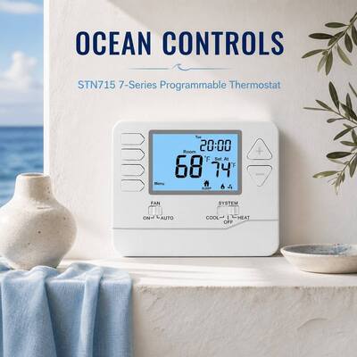 Bộ điều nhiệt HVAC kỹ thuật số LCD ABS PC chống cháy có thể lập trình 7 ngày, điều khiển nhiệt độ, chạy bằng 2 pin AAA Alkaline hoặc 18-30 VAC NEC Class II cho Hệ thống HVAC thương mại