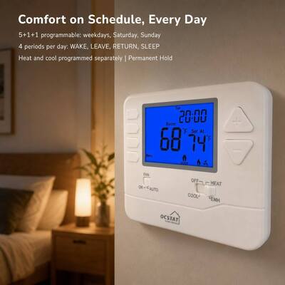 Bộ điều nhiệt bơm nhiệt đa giai đoạn có thể lập trình 7 ngày 24V cho thiết bị sưởi ấm và làm mát phòng khách sạn
