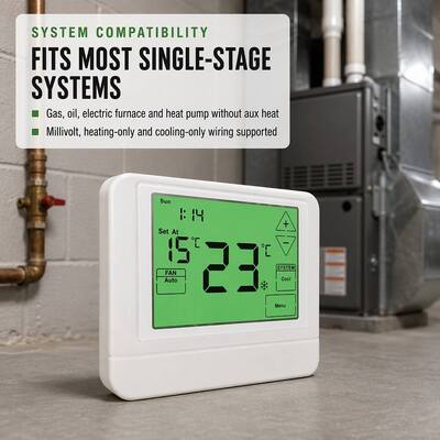 Bộ điều nhiệt có dây có thể lập trình màn hình cảm ứng 24V sưởi ấm và làm mát, chạy bằng pin, phù hợp với hệ thống điều hòa không khí HVAC