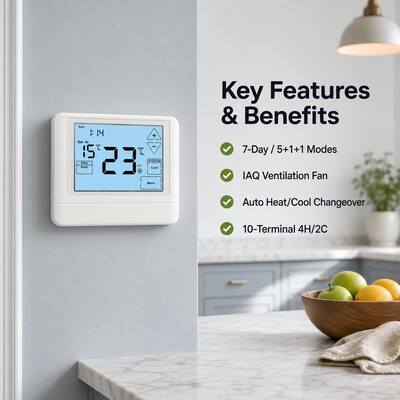 Máy bơm nhiệt hoạt động bằng pin hoặc 24V 7 ngày 2 nhiệt 2 mát Màn hình cảm ứng LCD Bộ điều nhiệt cho hệ thống HVAC khách sạn và căn hộ