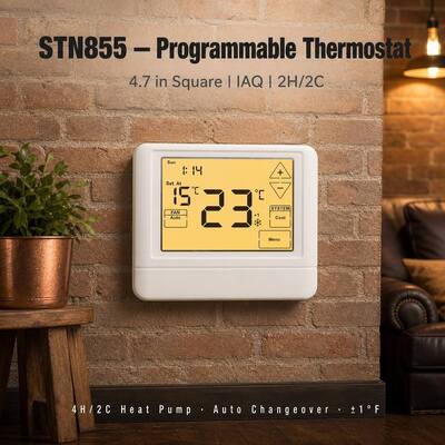 Máy bơm nhiệt STN855 Lập trình 7 ngày 7 ngày 2 Nhiệt 2 Mát Gắn tường Bộ điều nhiệt cho Điều khiển HVAC