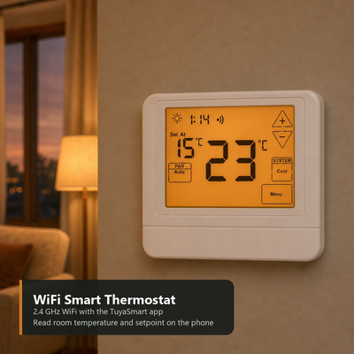 Bộ điều nhiệt phòng điện tử có thể lập trình 7 ngày 24V APP TUYA Smart Life với Kích thước vật lý Rộng 120mm Cao 98mm Sâu 27mm Được thiết kế để kiểm soát nhiệt độ