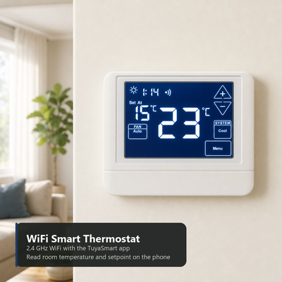 Bộ điều nhiệt thông minh WIFI TUYA Màn hình cảm ứng 24V LCD Đèn nền 2 Nóng 2 Lạnh 4H 2C Bơm nhiệt Có hoặc Không có chức năng sưởi ấm phụ trợ hoặc khẩn cấp