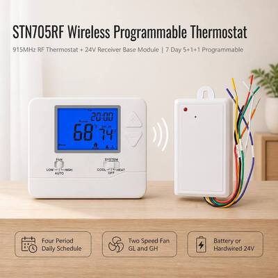 Bộ điều nhiệt RF lập trình không dây 24V PTAC 1 H 1 C RF cho khách sạn 915MHZ để kiểm soát nhiệt độ