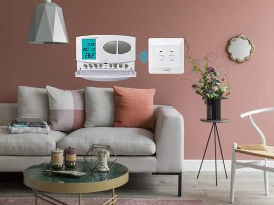 Riseem Hệ thống HVAC trong nhà Màu trắng RF Thermostat phòng có thể lập trình với hệ thống sưởi ấm