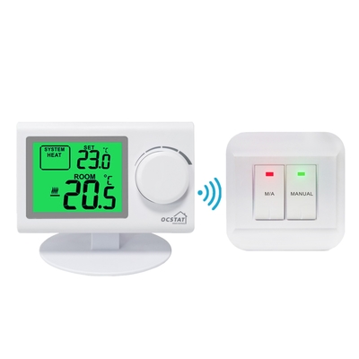 Màn hình LCD lớn Màu trắng Bộ điều nhiệt phòng kỹ thuật số không dây với cảm biến NTC