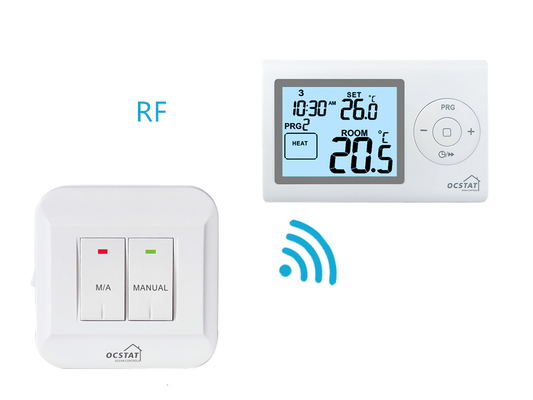 Riseem ABS OEM ODM Blue LCD Screen RF Digital Home Thermostat Sưởi ấm và làm mát