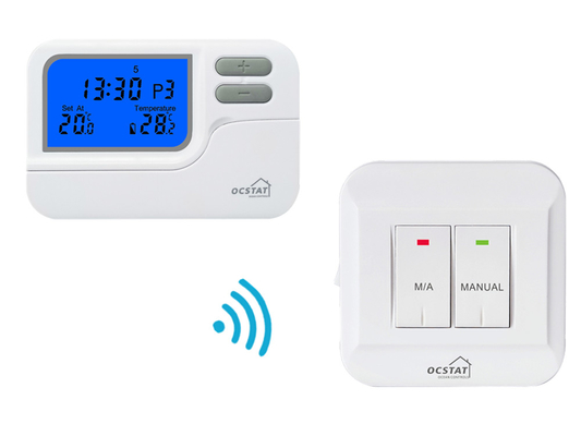 Riseem trắng ABS 868Mhz RF phòng không dây có thể lập trình nhiệt điều hòa kỹ thuật số sưởi ấm và làm mát OEM