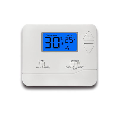 Riseem màn hình LCD màu trắng phòng kỹ thuật số nhiệt điều chỉnh không lập trình cho hệ thống HVAC