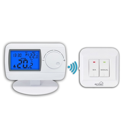 Riseem 230V trắng ABS kỹ thuật số RF phòng có thể lập trình nhiệt điều hòa không dây cho nồi hơi khí